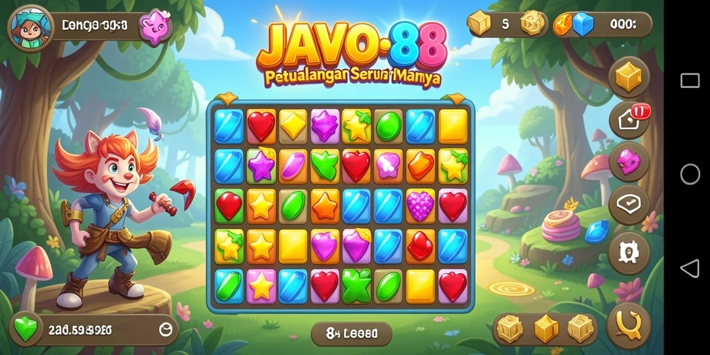 Tampilan gameplay utama JAVO88 yang penuh warna dan menarik.