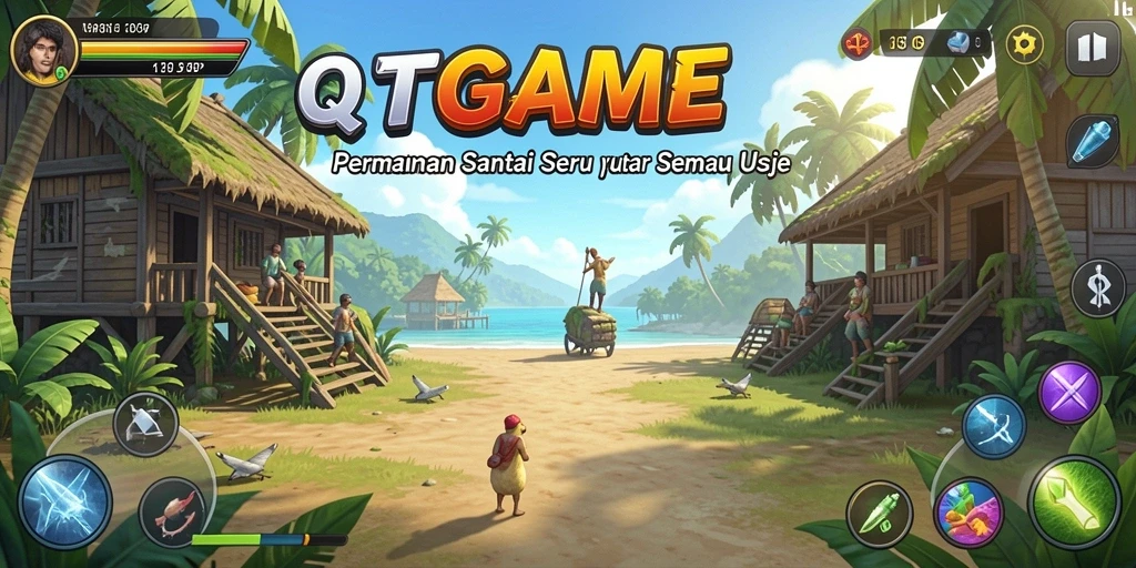 Screenshot gameplay QTGAME yang penuh warna dan interaktif.