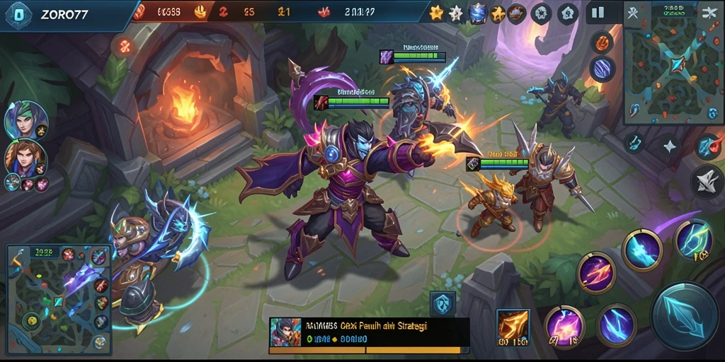 Screenshot gameplay <strong>ZORO77</strong> menampilkan aksi pertempuran yang epik.